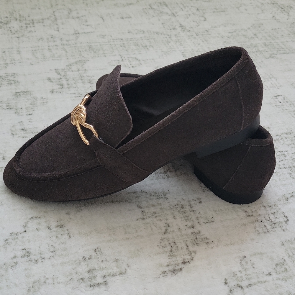 Tahari Dark Brown Loafers with Gold Accent - Picture 5 of 11